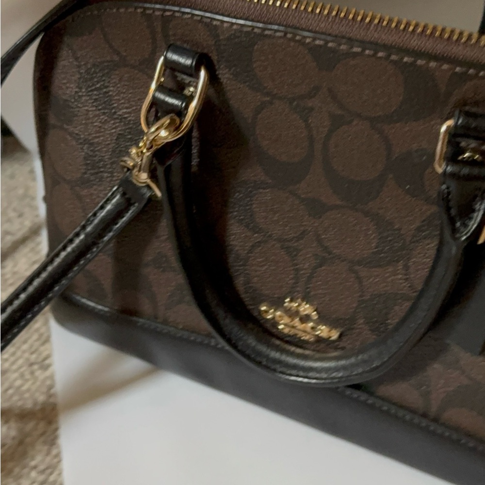 Coach Brown and Black Signature Satchel with Gold-Tone Hardware